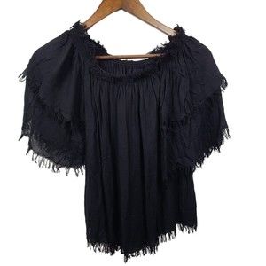 NWT Chaser Black Fringe Off Shoulder Blouse Womens Medium